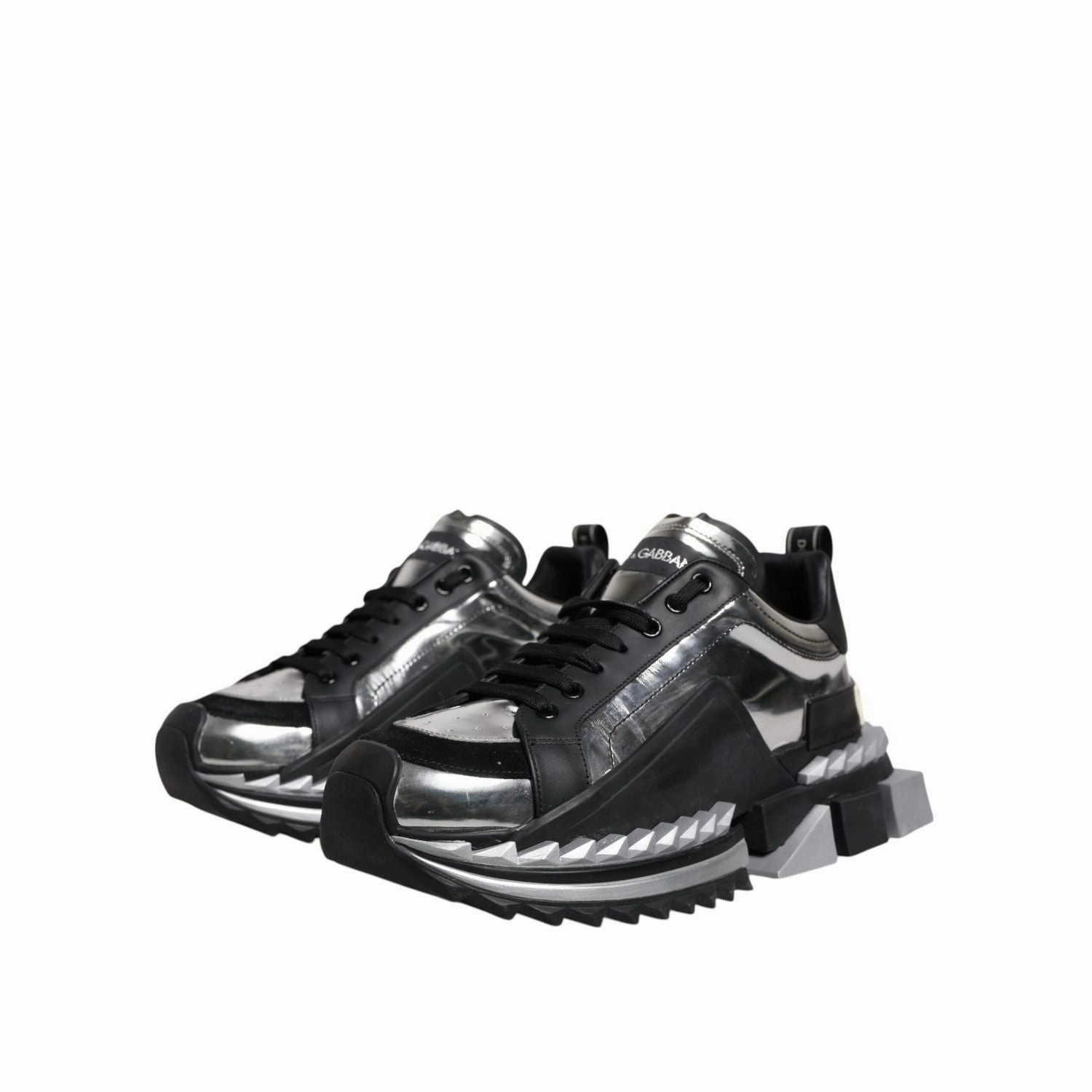 Dolce & Gabbana Black Silver SUPER KING Leather Sneaker Shoes D G Sneakers