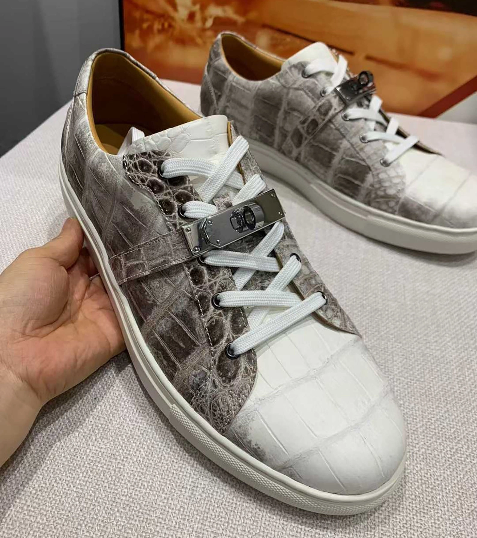 Luxury Himalaya Alligator Sneakers for Men  Handmade Exotic Leather Fashion Sneakers with Signature Lock Strap Design Sneakers App
