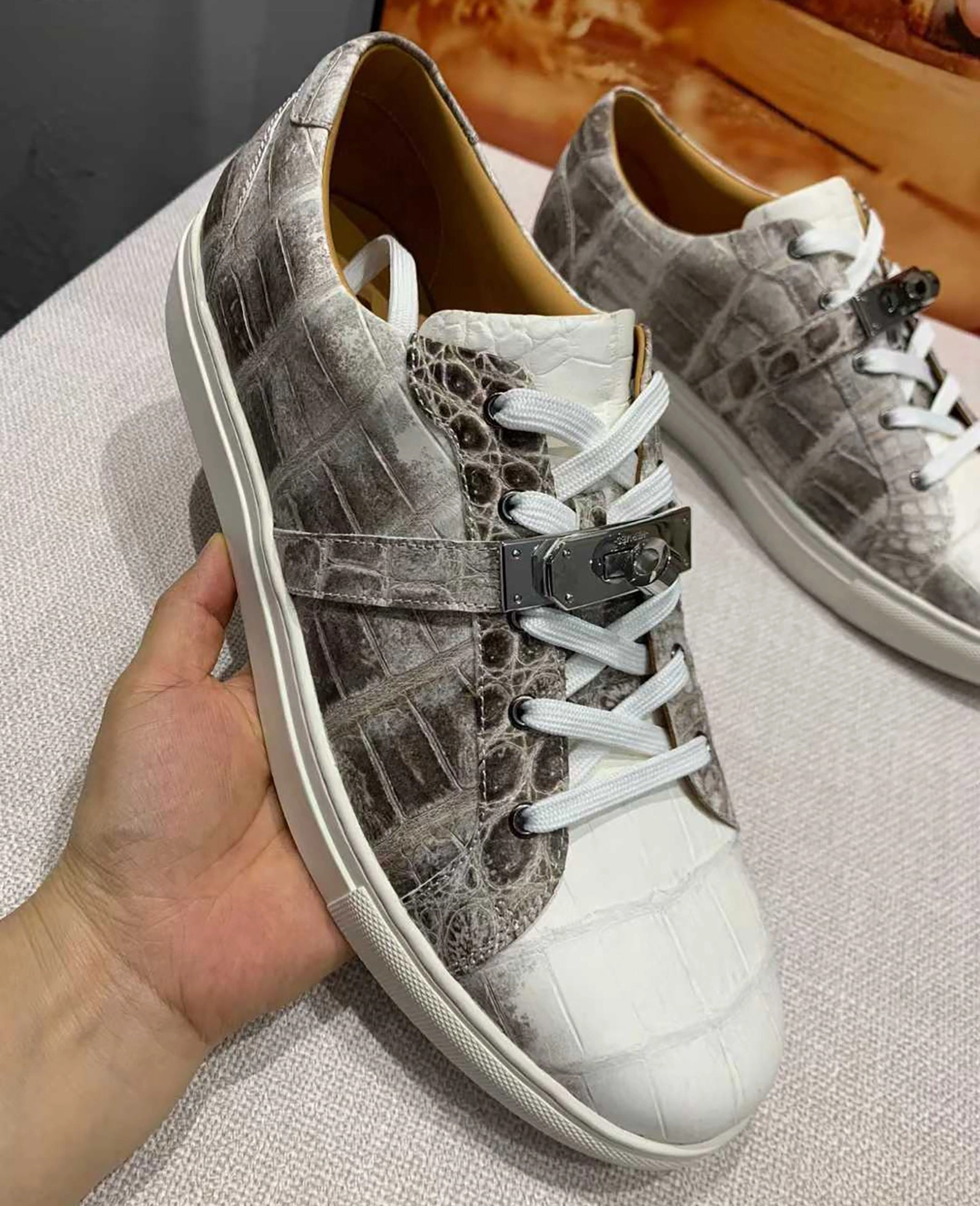 Luxury Himalaya Alligator Sneakers for Men  Handmade Exotic Leather Fashion Sneakers with Signature Lock Strap Design Best Sneakers For City Walking