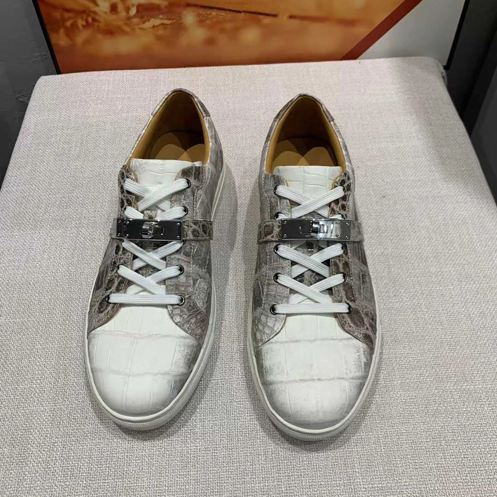 Luxury Himalaya Alligator Sneakers for Men  Handmade Exotic Leather Fashion Sneakers with Signature Lock Strap Design Sneakers Skateboard