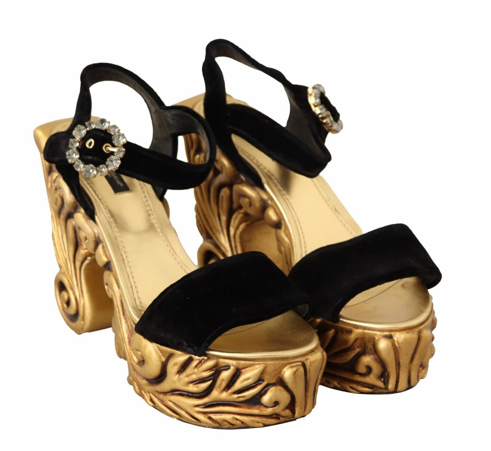 Black Gold Baroque Velvet Heels Crystal Shoes Sandals Grande Antigua Photos