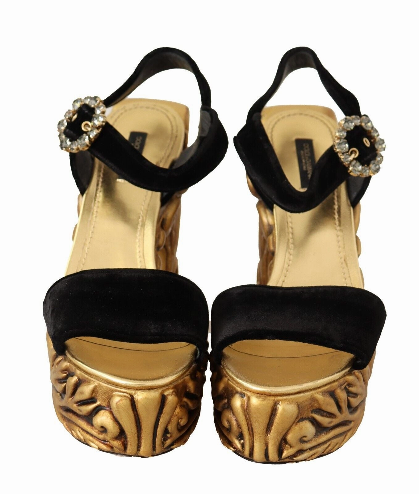 Sandals Espadrilles Black Gold Baroque Velvet Heels Crystal Shoes
