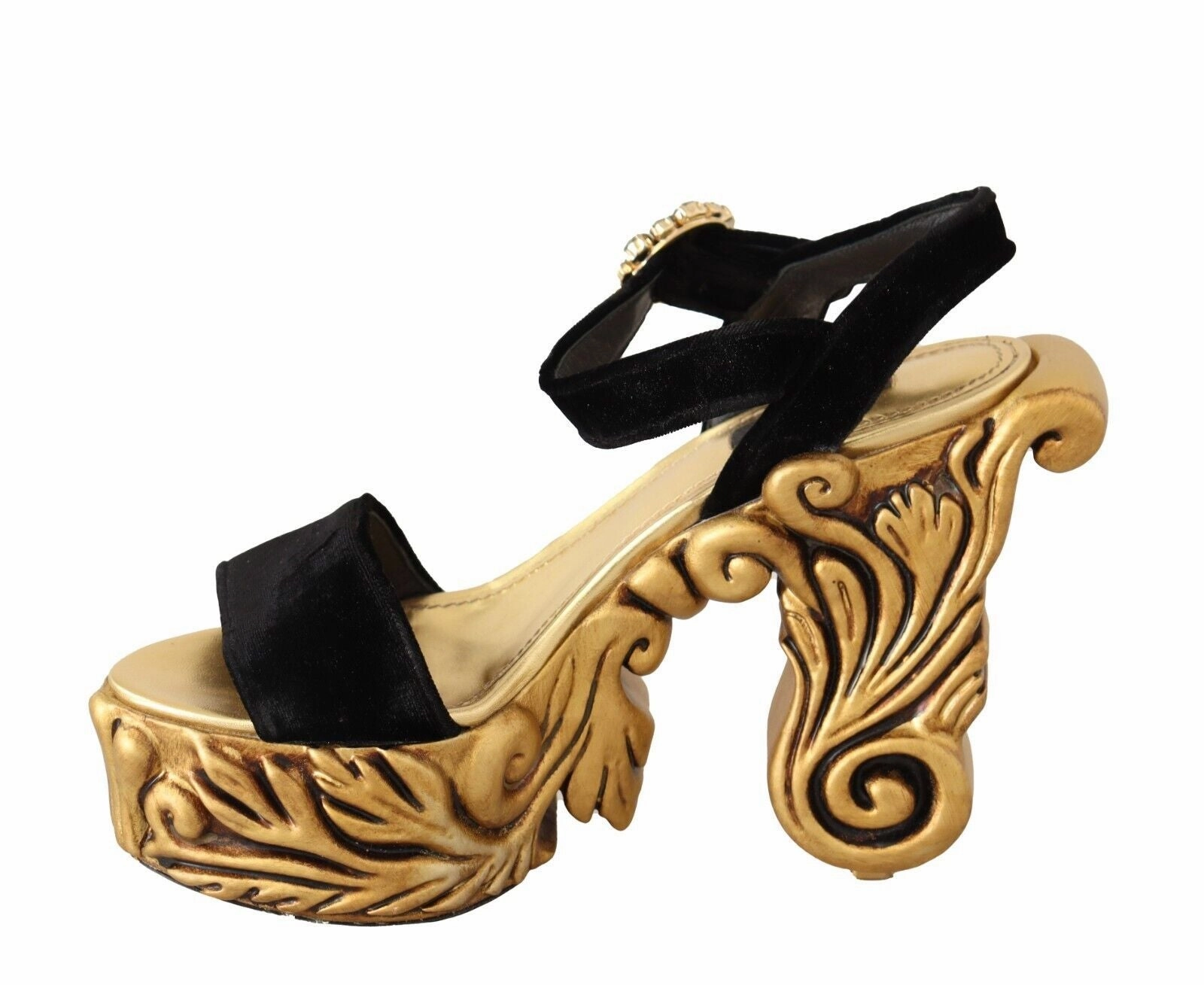 Doc Marten Voss Sandals Black Gold Baroque Velvet Heels Crystal Shoes