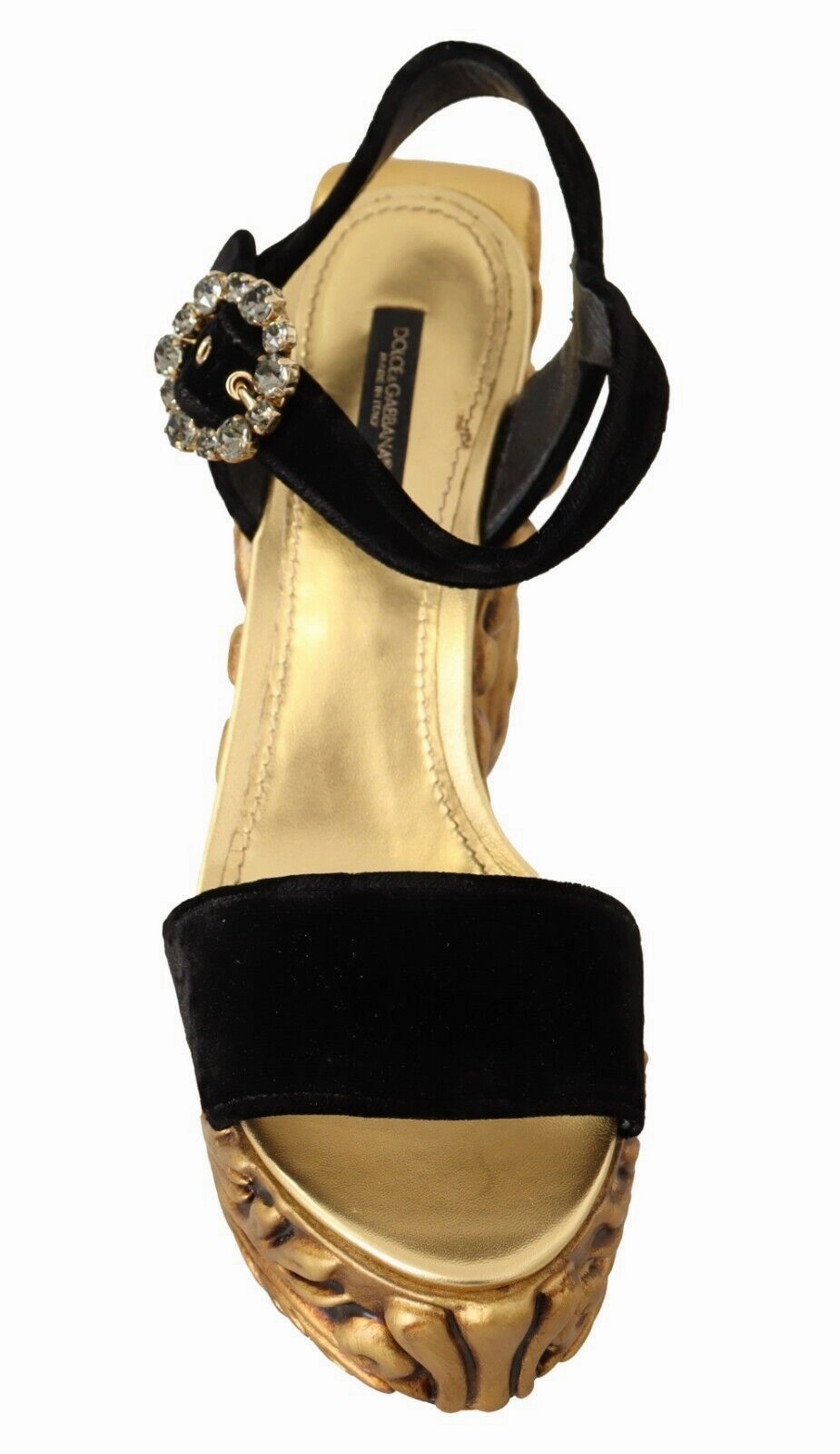 Black Gold Baroque Velvet Heels Crystal Shoes Big Time Sandals