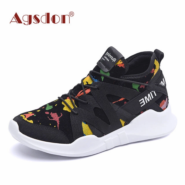 Mountain Biking Shoes For Flat Pedals Agsdon Women Fashion Graffiti Printing Flat Heel Front Lace-up Shoes