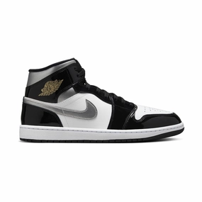 Air Jordan 1 Mid SE 'Patent Black White Metallic Silver' Men's Shoes Asics Gel Game Netball Shoes