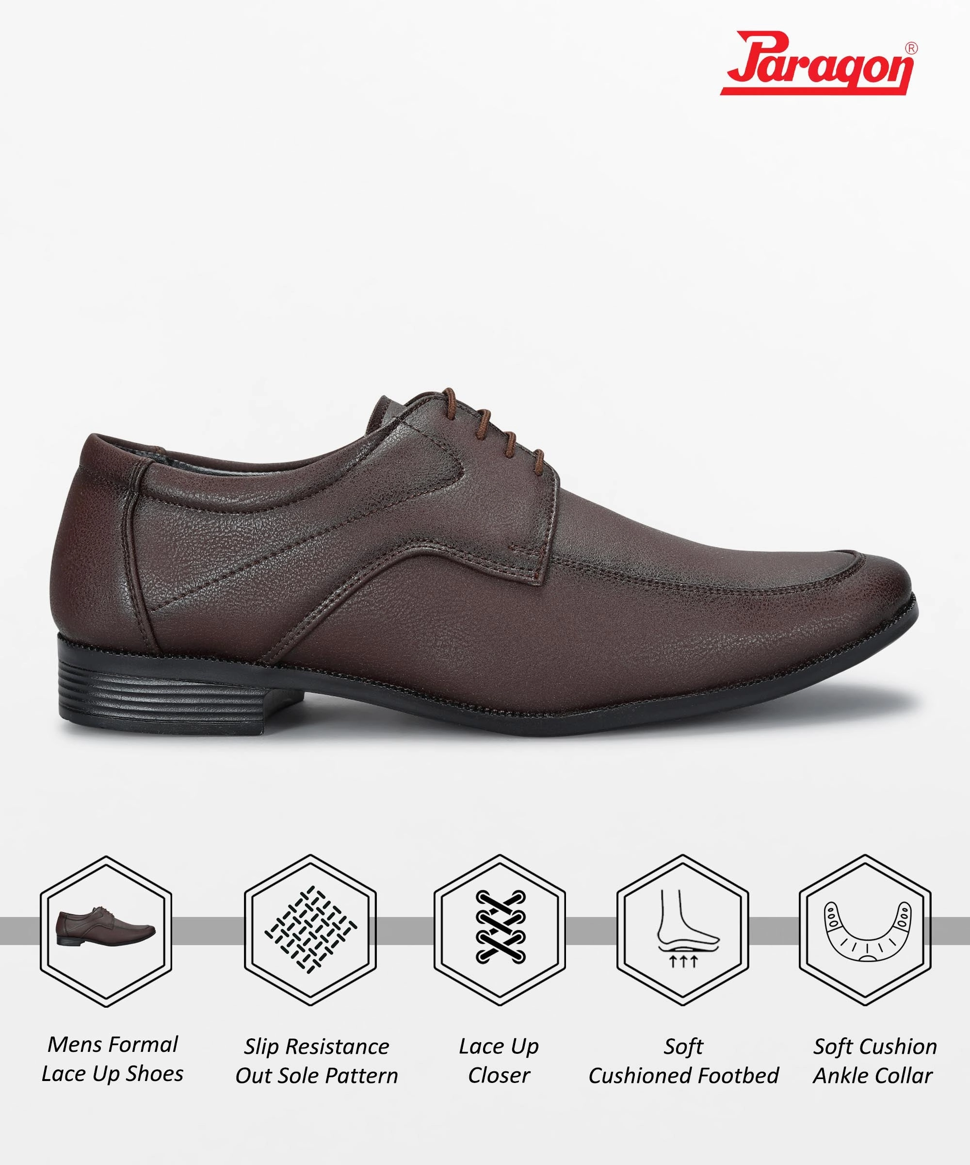 Paragon Men's Brown Formal Shoes with Laces| Durable & Sturdy for Outdoor Wear Flat Shoes Dressy