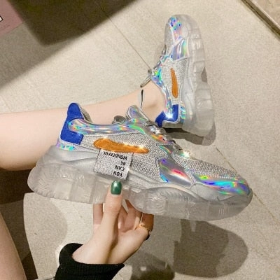 Athletic Shoes And Sneakers Spring Trend Women Transparent Sneakers Harajuku Ladies Platform Jelly Shoes Laser Casual Shoes Shining Running Footwear