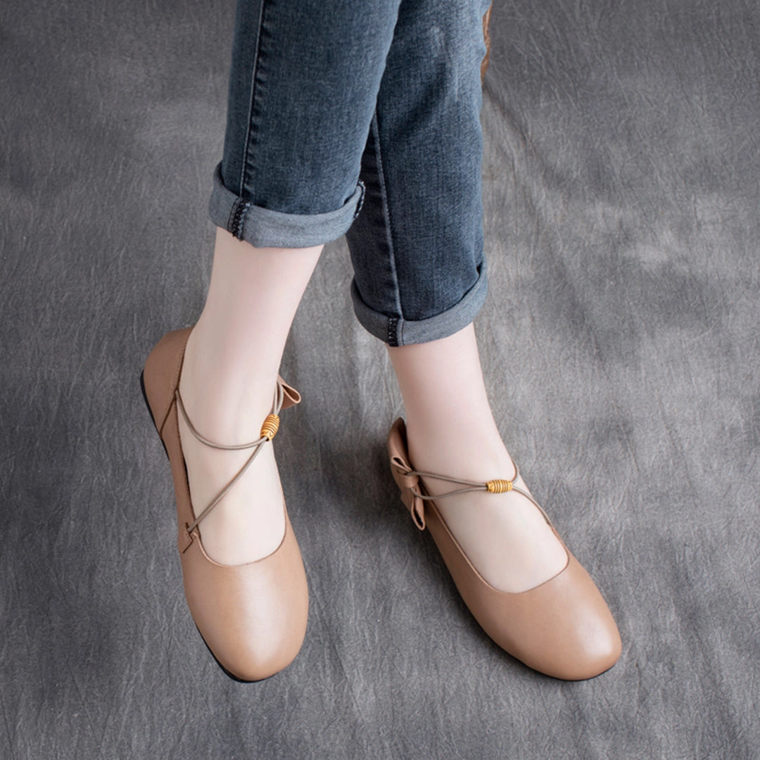 Women Strap Leather Flats With Bowknot 8053 Harvest Leather Casual Shoes
