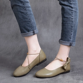 Women Strap Leather Flats With Bowknot 1461 Oxford Casual Shoe