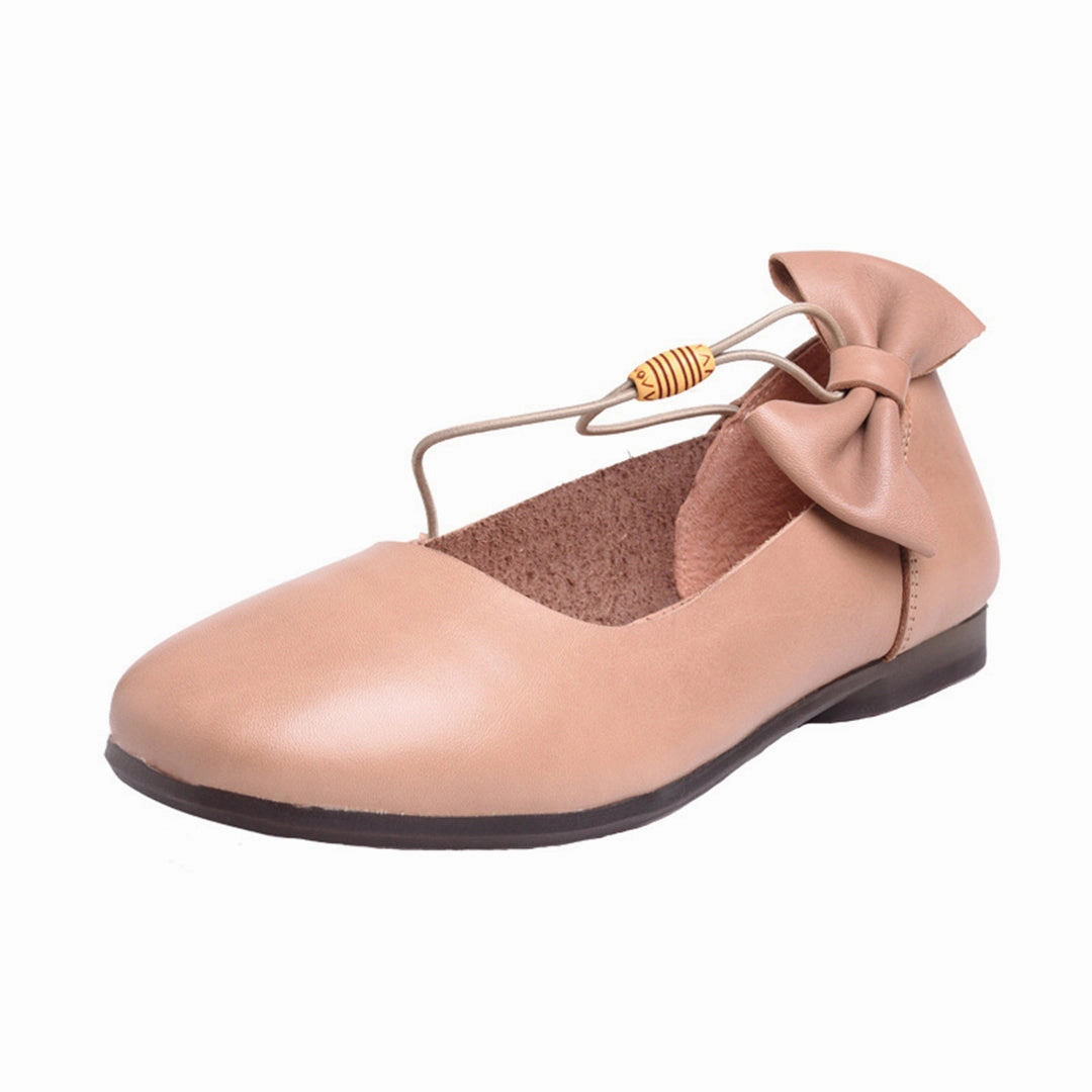 Women Strap Leather Flats With Bowknot Casual Stylish Winter Shoes