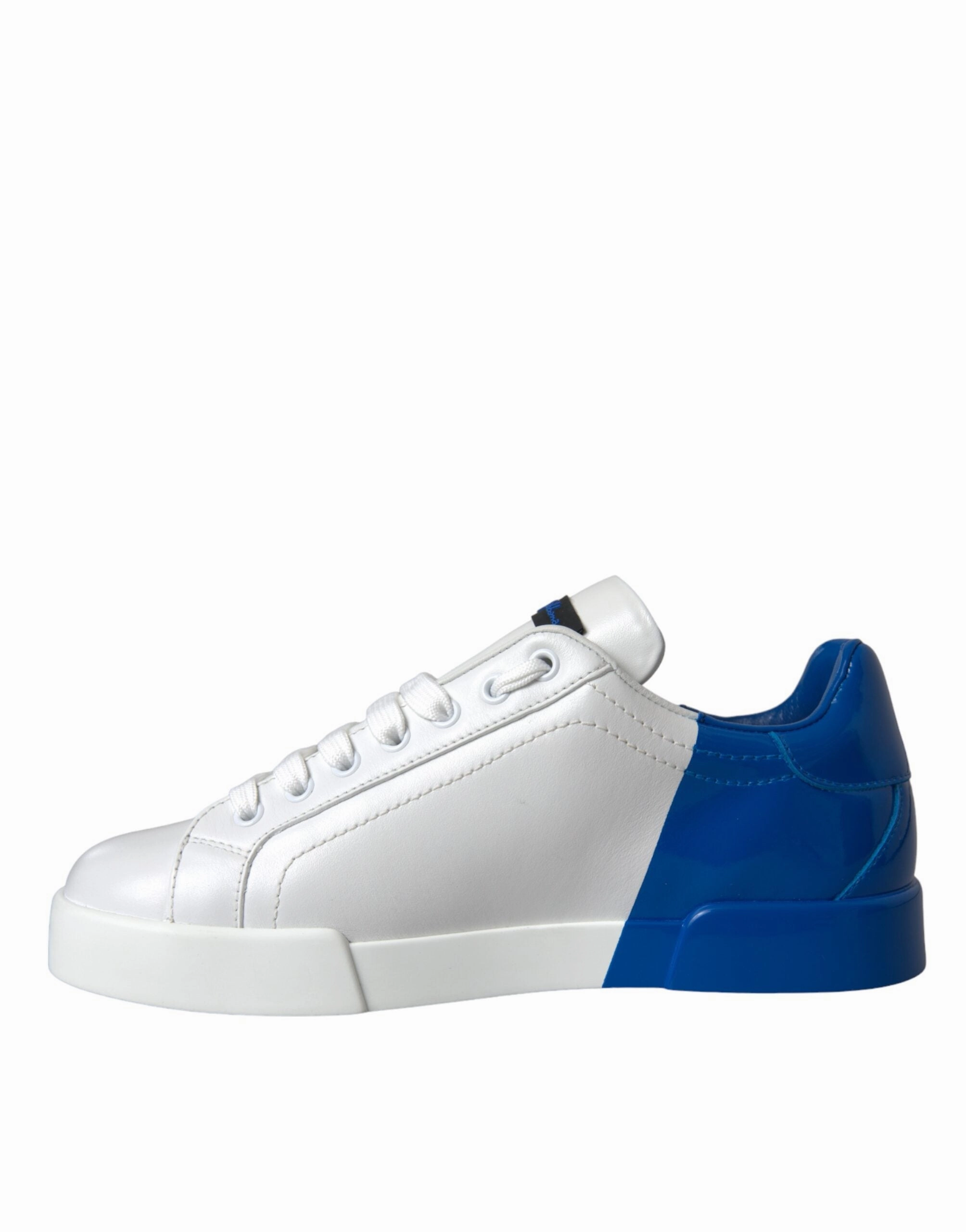 Casual Looking Running Shoes White Blue Leather Logo Low Top Sneakers Shoes