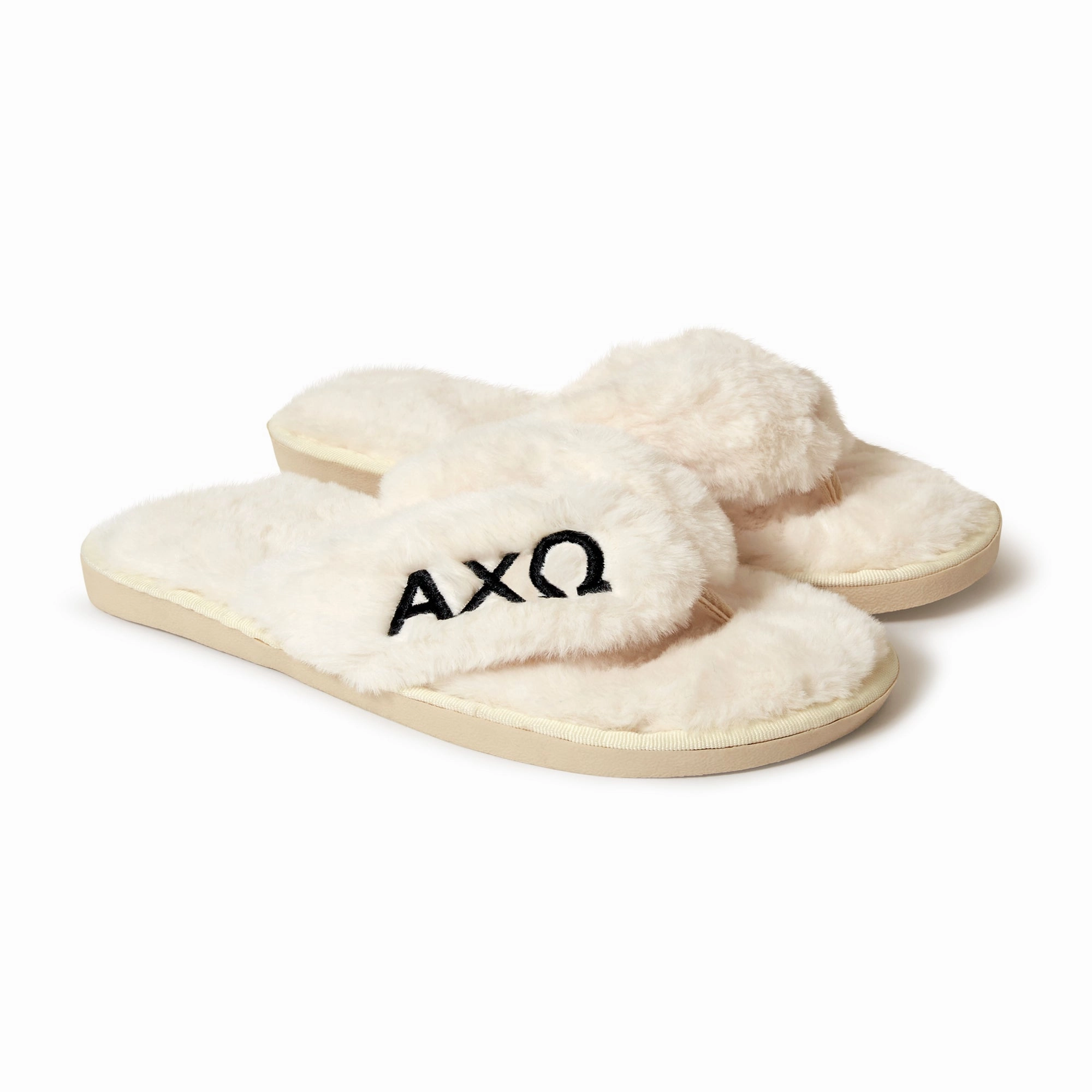 Alpha Chi Omega - Furry Slippers Women - With ACO Embroidery Logo Slippers Fake
