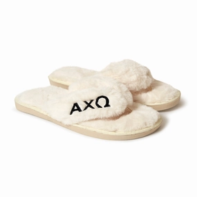 Extra Wide House Slippers Alpha Chi Omega - Furry Slippers Women - With ACO Embroidery Logo