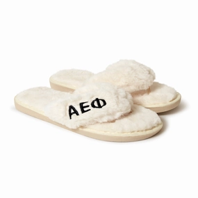 Alpha Epsilon Phi - Furry Slippers Women - With AEP Embroidery Logo Sig Slide