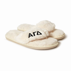 Alpha Gamma Delta - Furry Slippers Women - With AGD Embroidery Logo Shark Slide