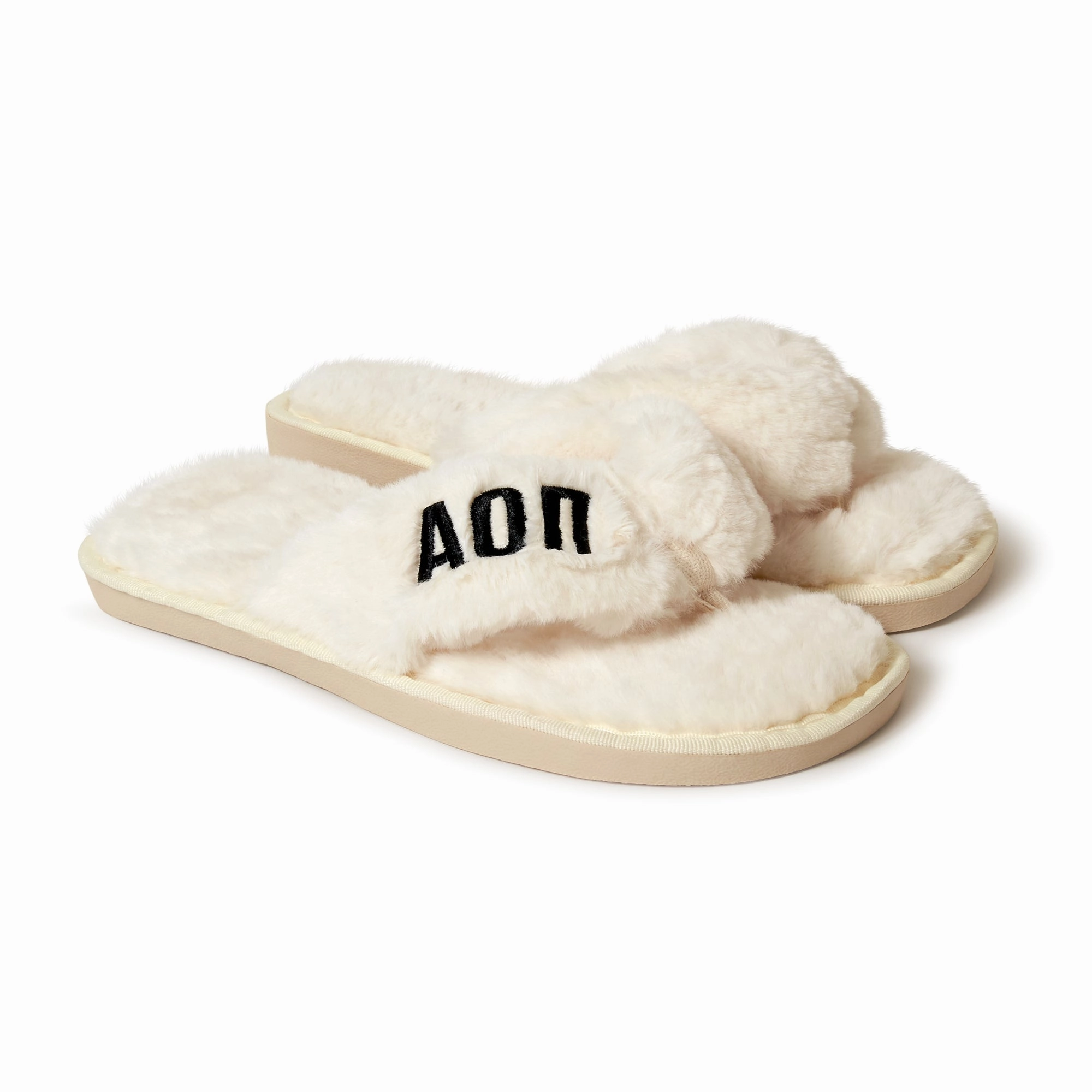 Alpha Omicron Pi - Furry Slippers Women - With AOP Embroidery Logo Slingback Slippers