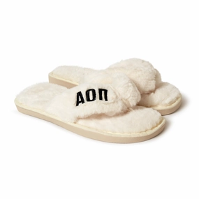 Alpha Omicron Pi - Furry Slippers Women - With AOP Embroidery Logo Islander Slippers