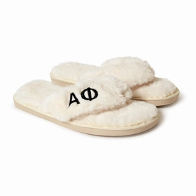 Alpha Phi - Furry Slippers Women - With AP Embroidery Logo Ora Slides