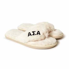 Alpha Sigma Alpha - Furry Slippers Women - With ASA Embroidery Logo It Slippers