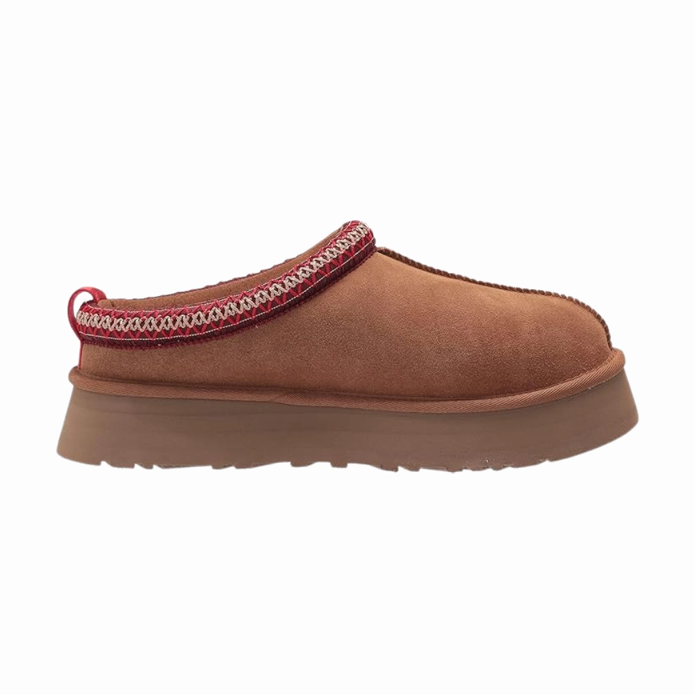 Flip Flops With Heel Cup UGG Women's Tazz Slipper  Chestnut Suede Platform, UGG pure Wool Lining, Cozy Indoor/Outdoor Comfort