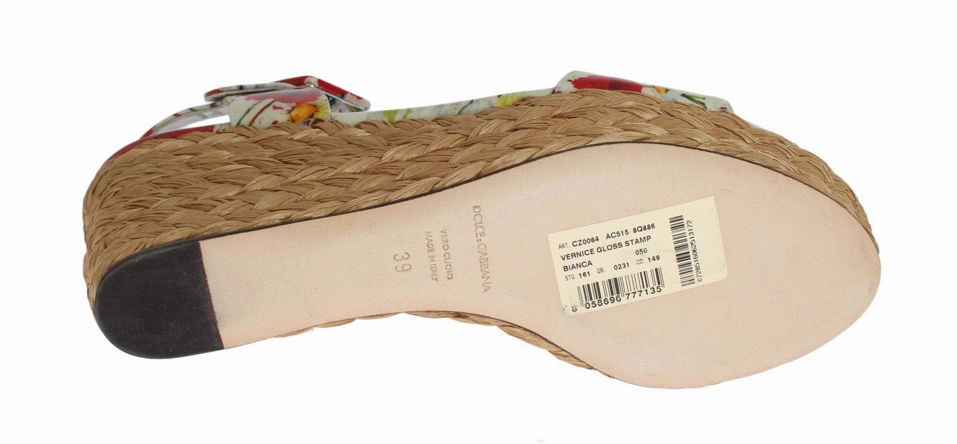 Sandals Men Floral Leather Straw Wedges Sandals