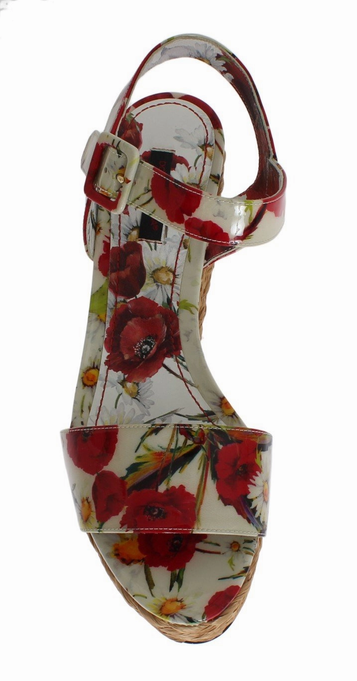 Designer Beach Sandals Floral Leather Straw Wedges Sandals