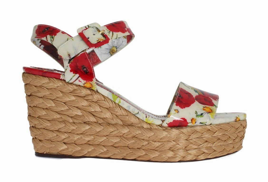 Floral Leather Straw Wedges Sandals Knot Sandals