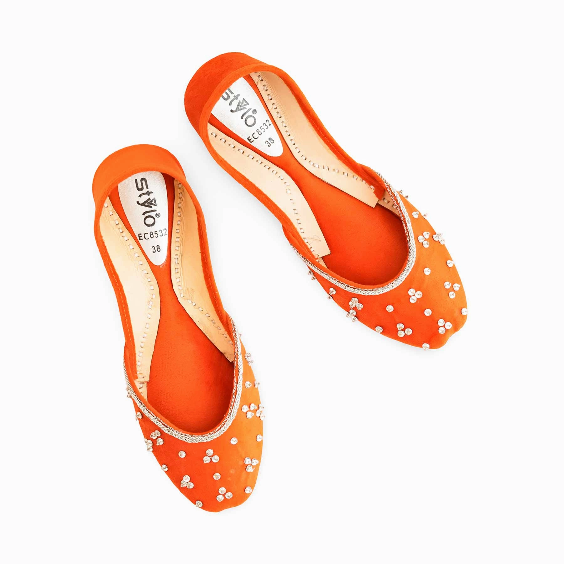 Rockstud Flat Shoes Orange Fancy Khusa For Ladies EC8532