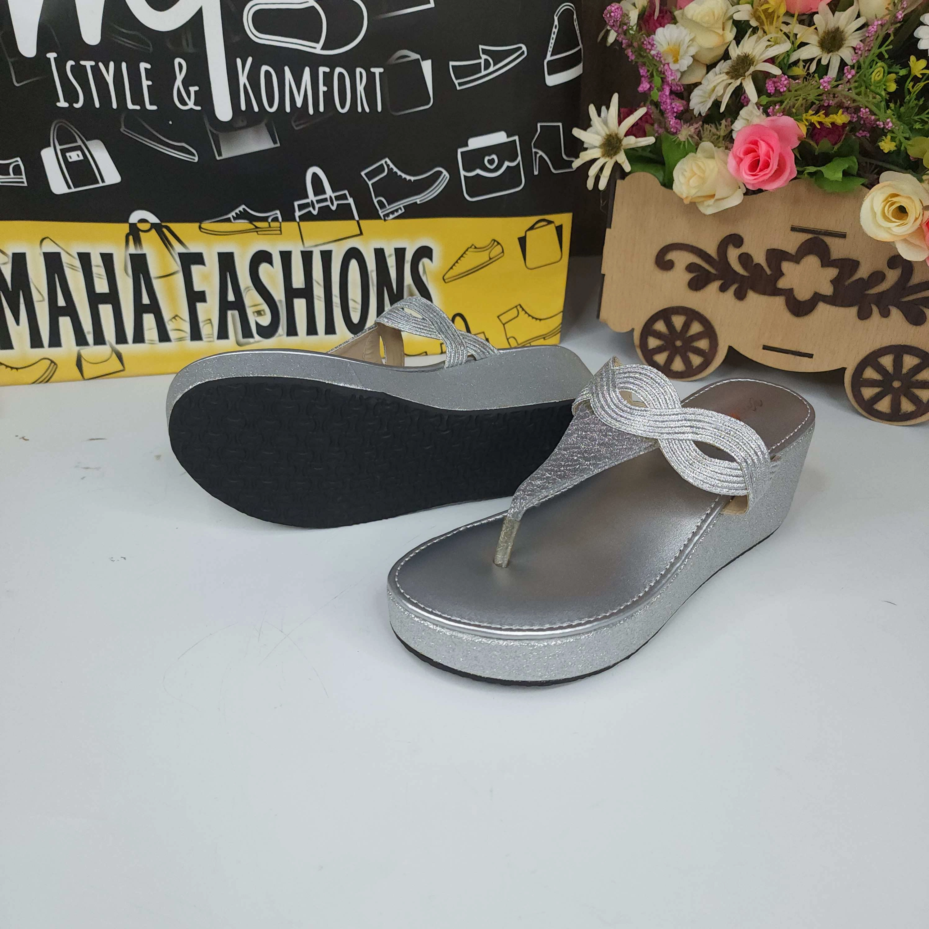 Woven Slides Silver Slippers