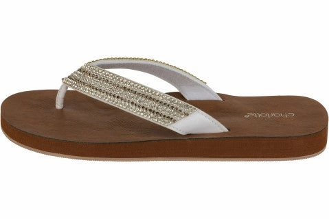 Charlotte Ladies Faux Leather Fashion Flip Flops Pressure Point Flip Flops