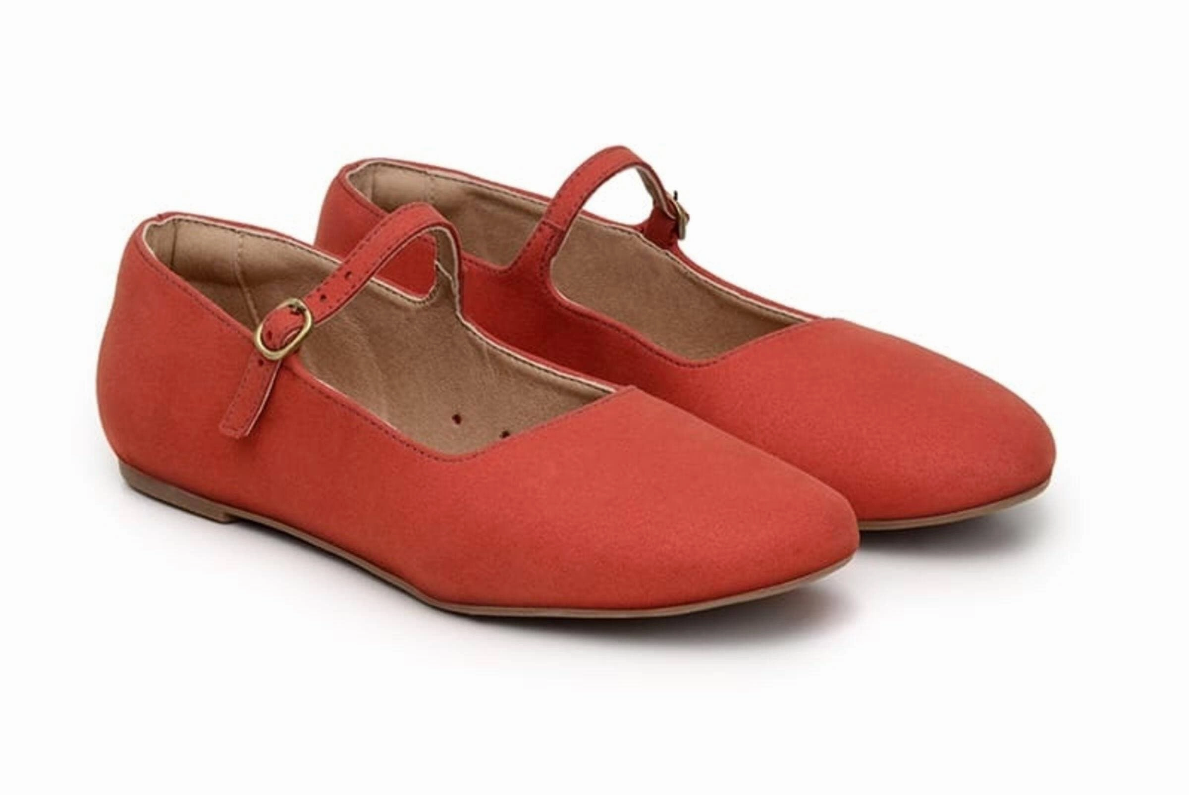 'Gabriella' vegan-suede flats by Ahimsa Shoes - red Flat Shoe With Ankle Strap