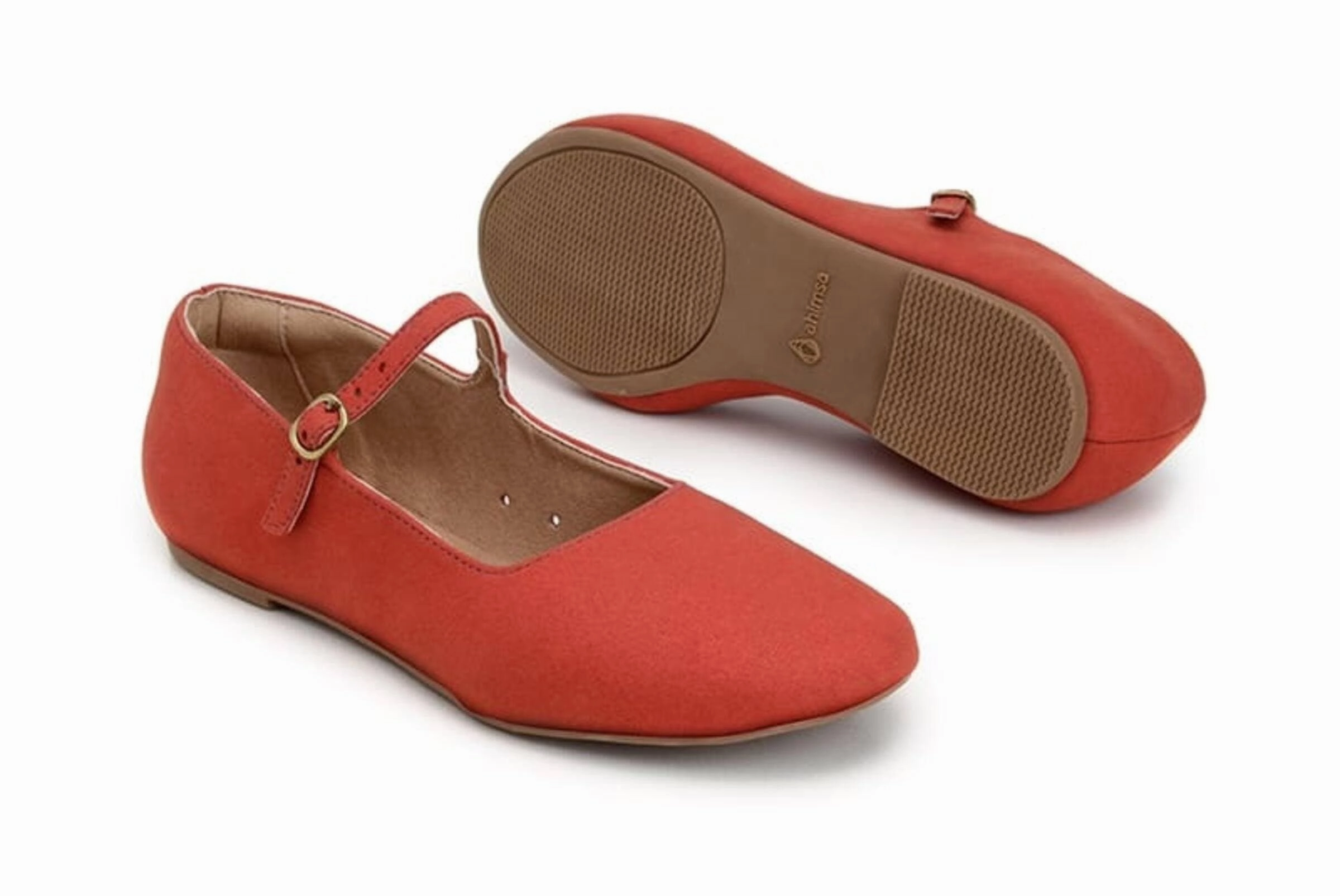 Shoe Laces 'Gabriella' vegan-suede flats by Ahimsa Shoes - red