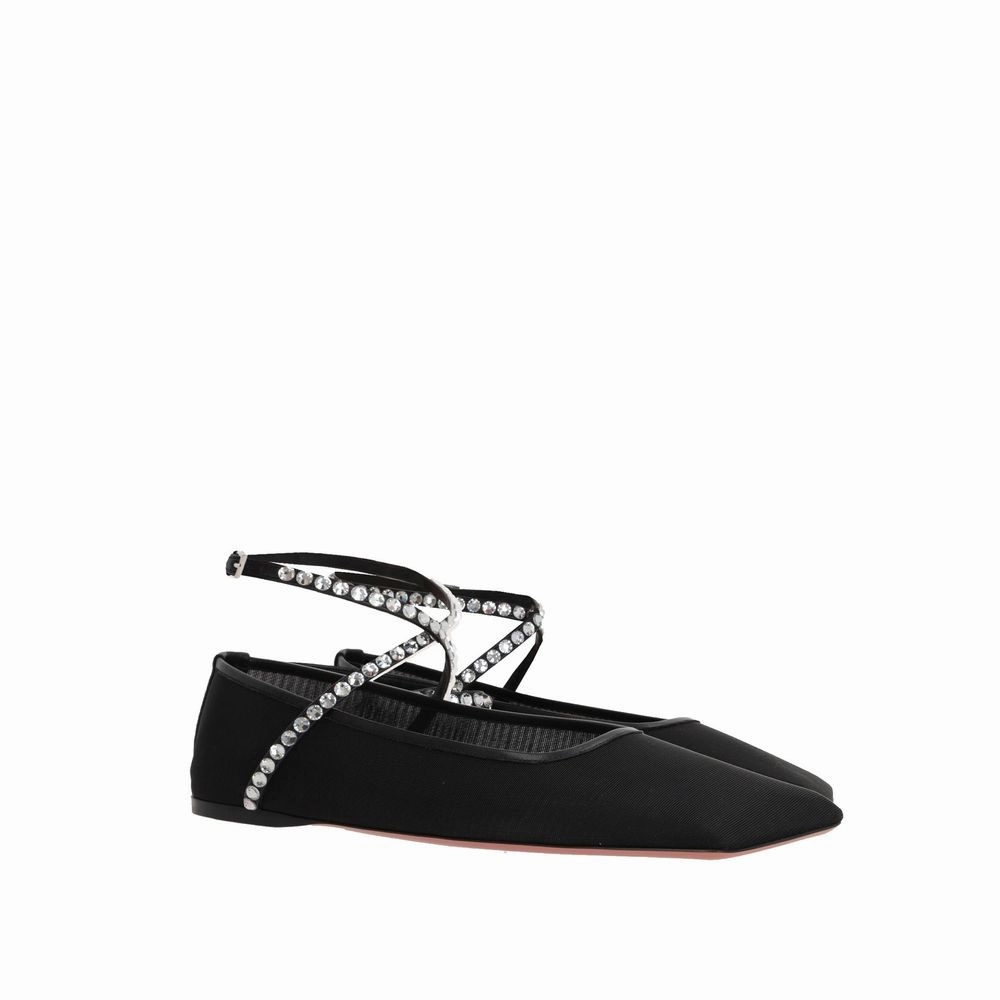 Amina Muaddi Black Fabric Ballet Flats Switch Move Running Shoes
