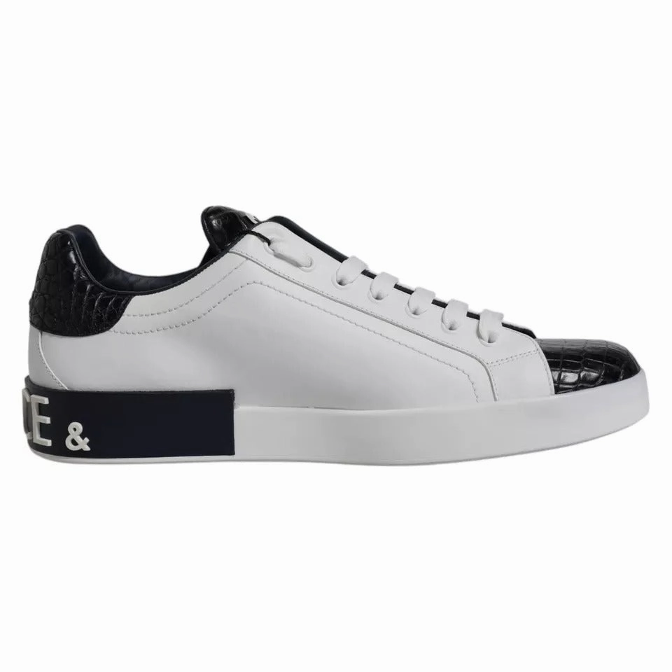 Dolce & Gabbana White Leather Logo Portofino Sneaker Shoes Comfortable Work Sneakers