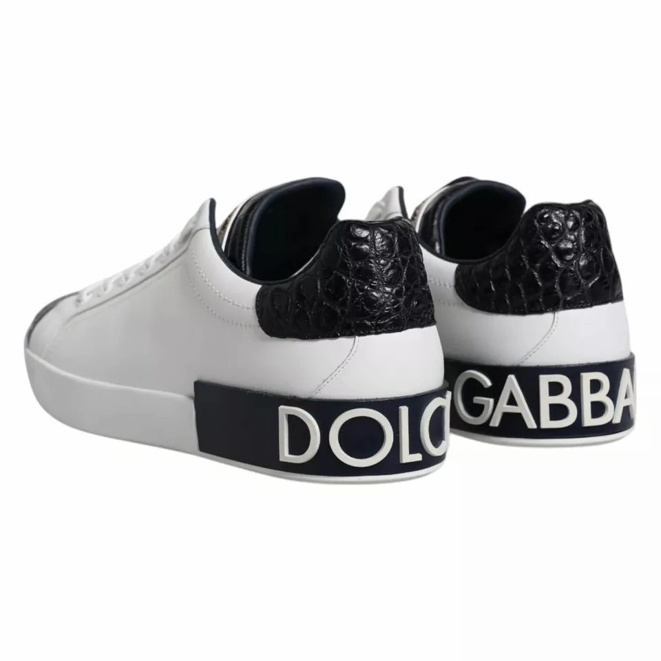 Dolce & Gabbana White Leather Logo Portofino Sneaker Shoes Wedge Sneakers Shoes