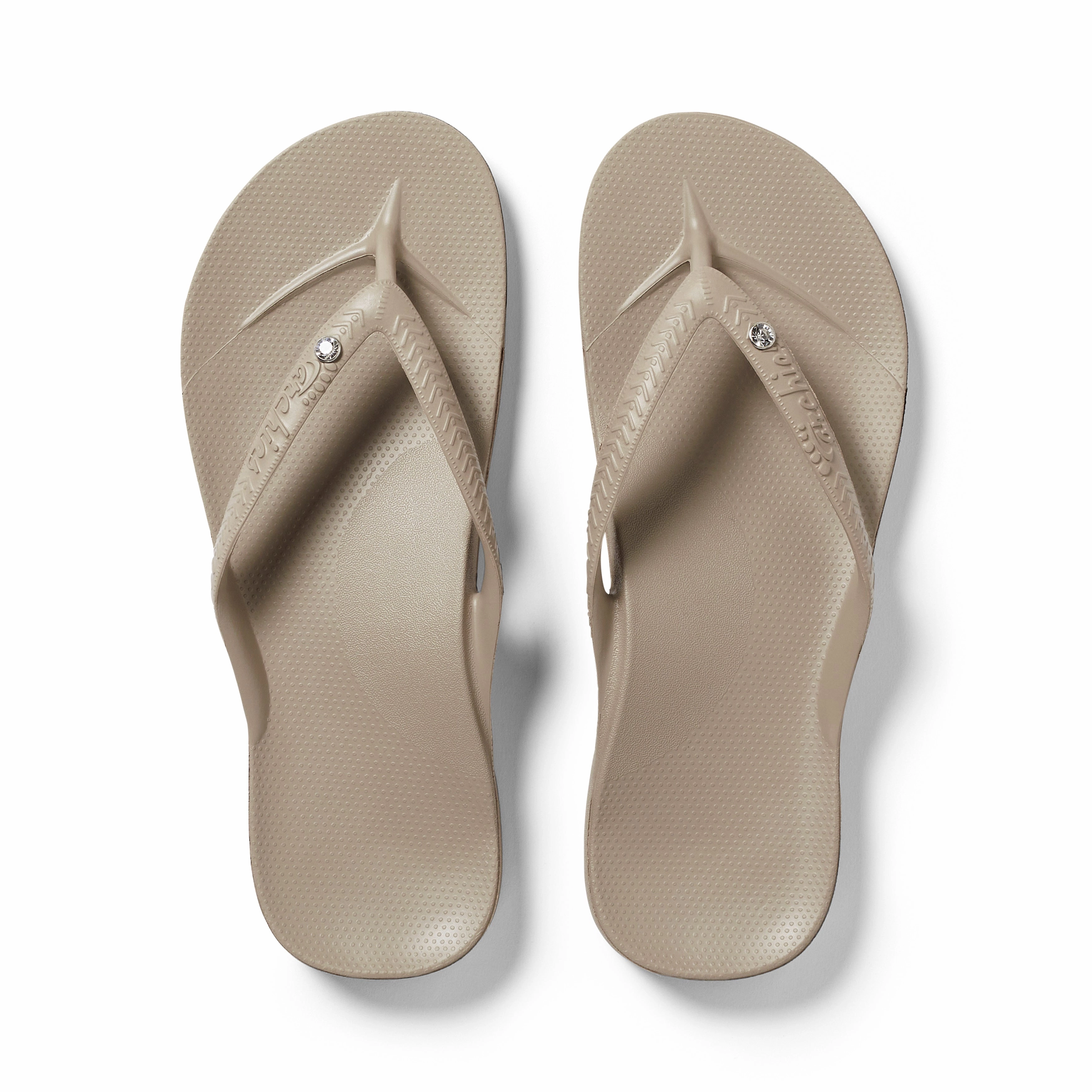 Sliders Flip Flops ARCH SUPPORT THONGS CRYSTAL - Crystal Taupe