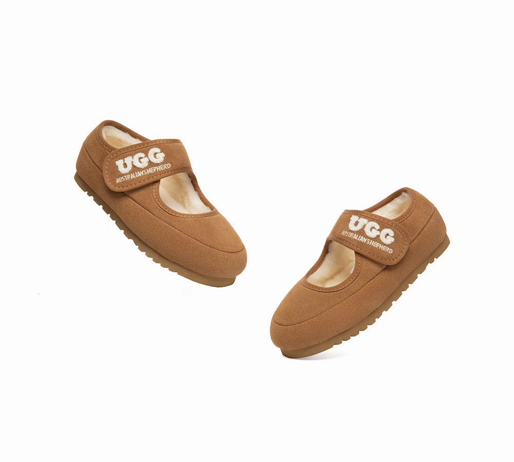 AUSTRALIAN SHEPHERD UGG Slippers Kids Sheepskin Wool Adjustable Strap Mary Jane Velvi Sunflower Slippers