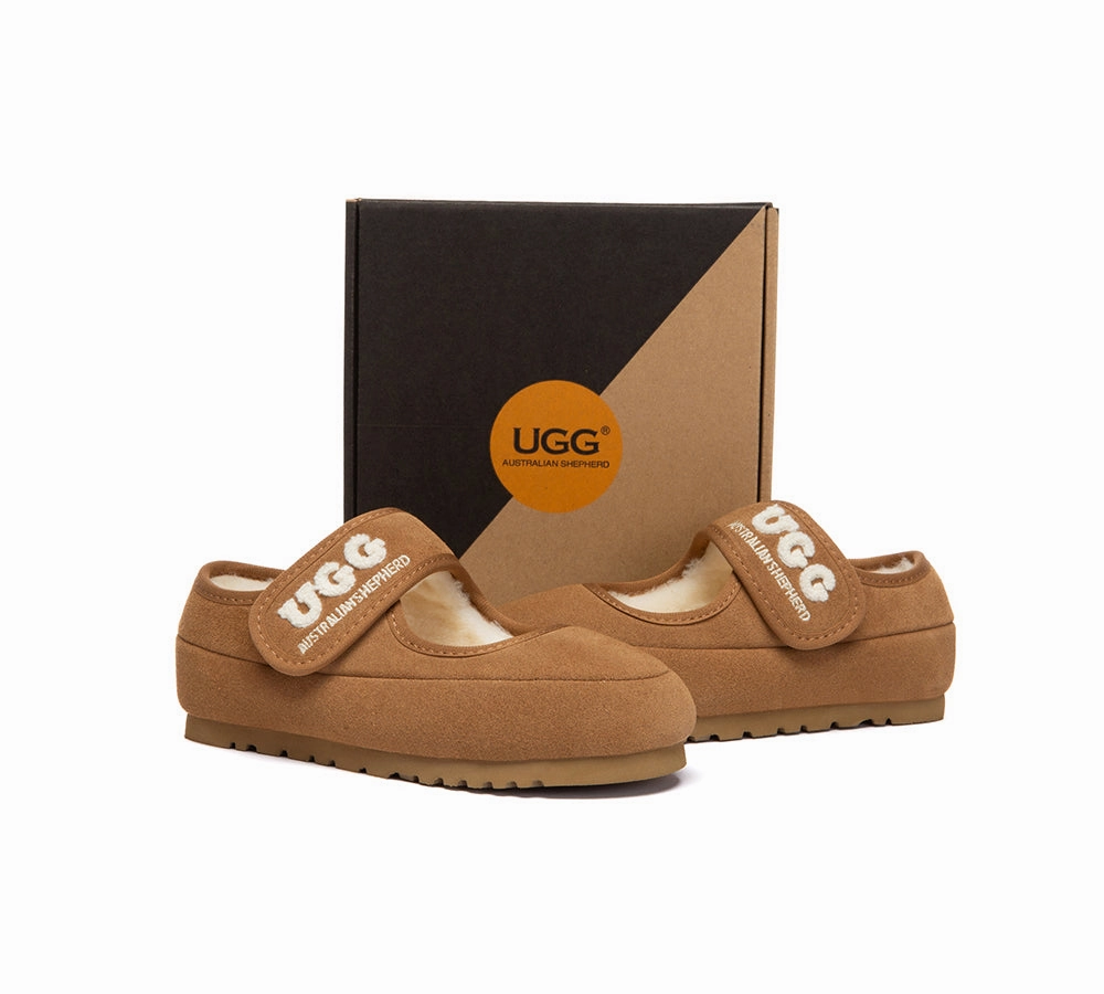 AUSTRALIAN SHEPHERD UGG Slippers Kids Sheepskin Wool Adjustable Strap Mary Jane Velvi Salomon Snowclog Slippers