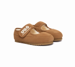 AUSTRALIAN SHEPHERD UGG Slippers Kids Sheepskin Wool Adjustable Strap Mary Jane Velvi Slippers Size 7