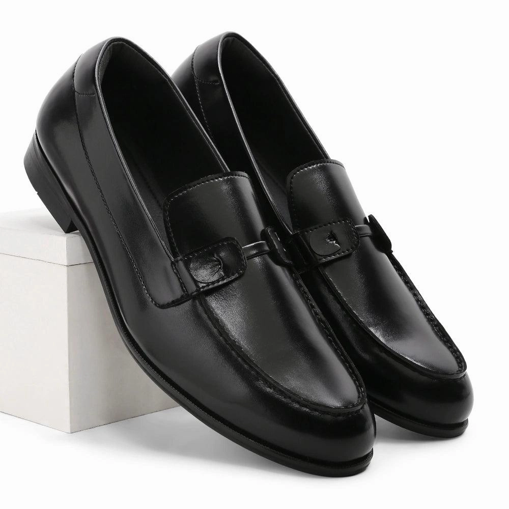 Baldwin - Black Slip On Pathy Leather Loafers