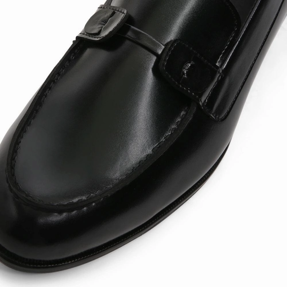 Baldwin - Black Slip On Penny Loafers In Spazzolato Leather
