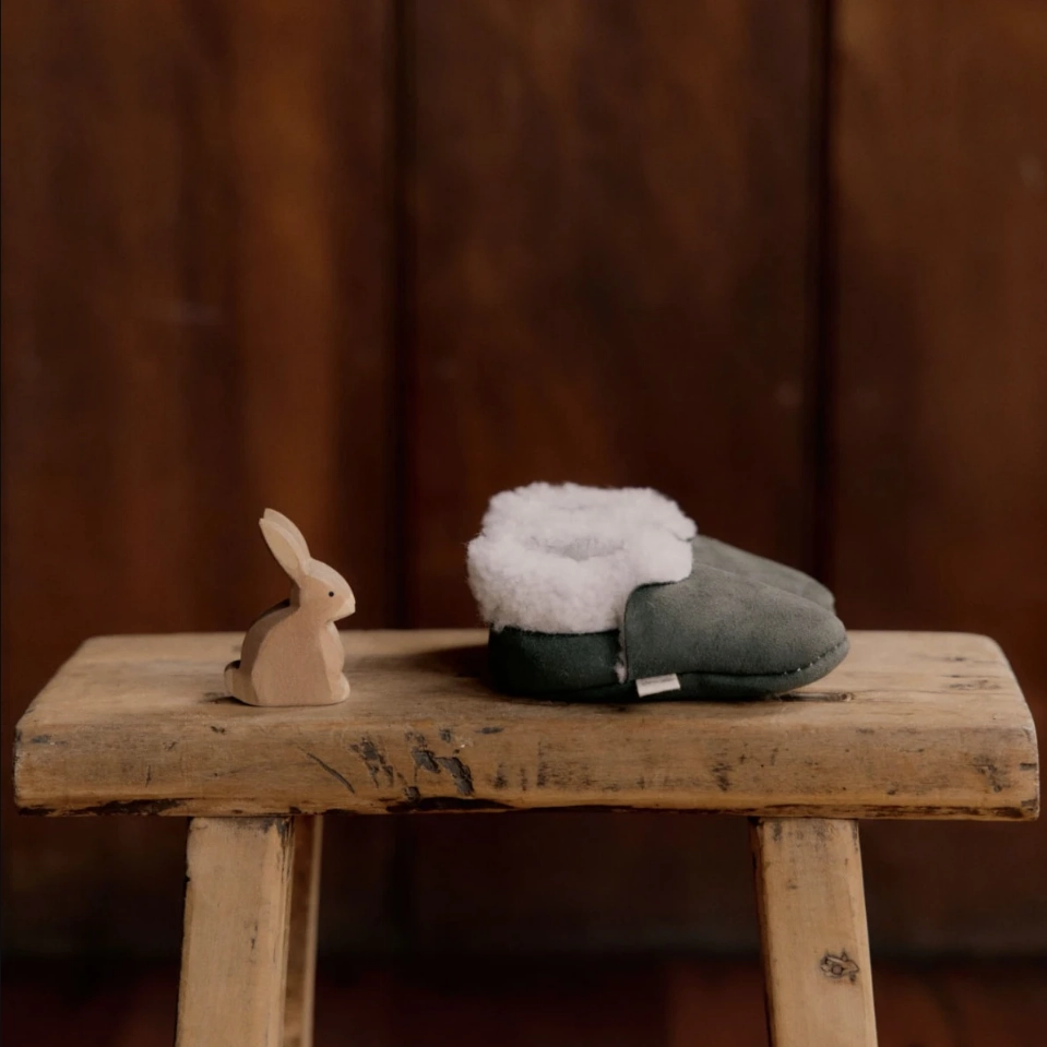 Childrens Slip On Slippers Nature Baby Lambskin Booties Thyme
