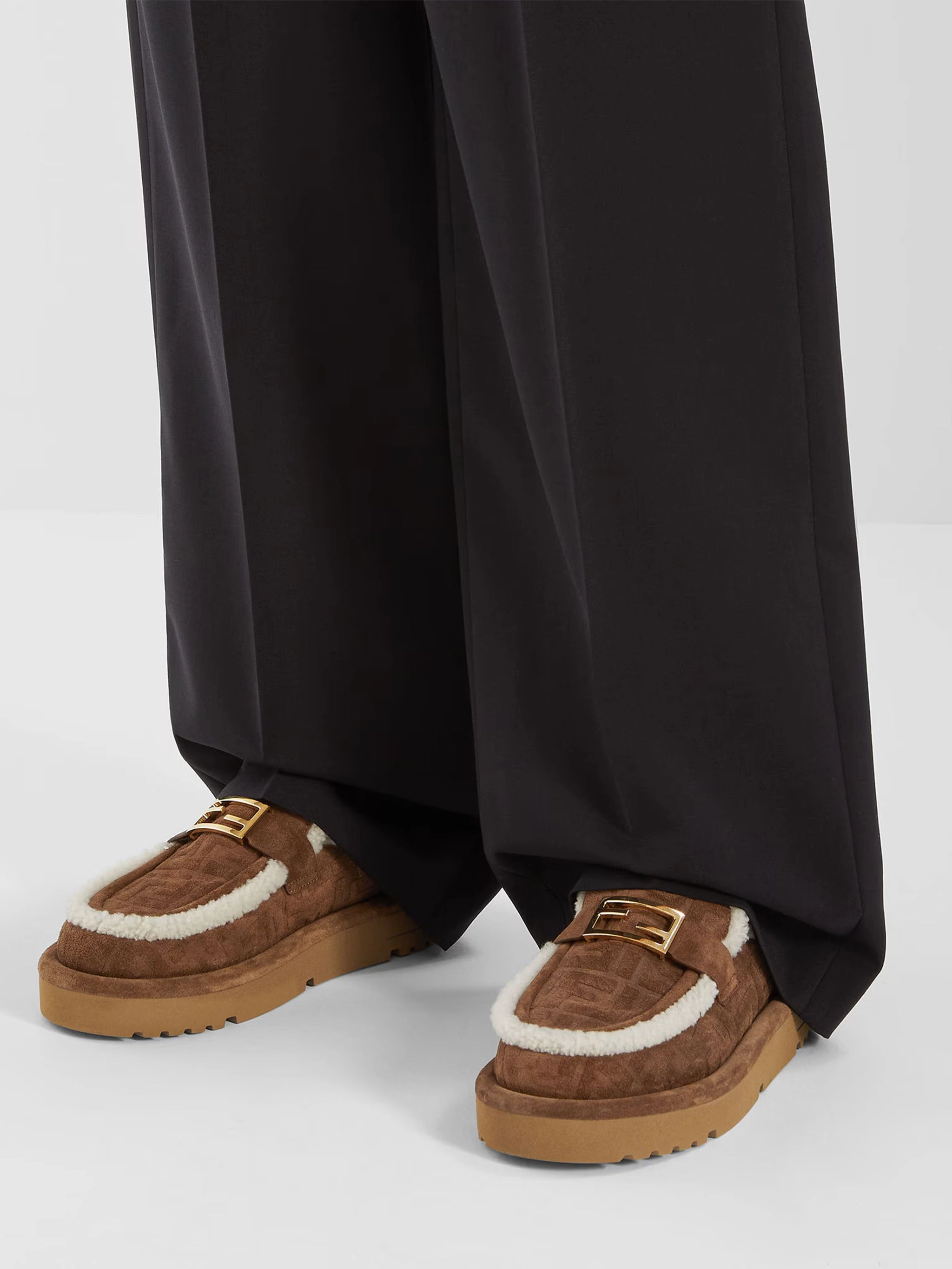 Best Work Casual Shoes FENDI Apres Chic FF Suede and Shearling Sabots