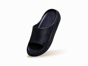 Cushers Slides For Men : Black Relaxed Fit Slippers