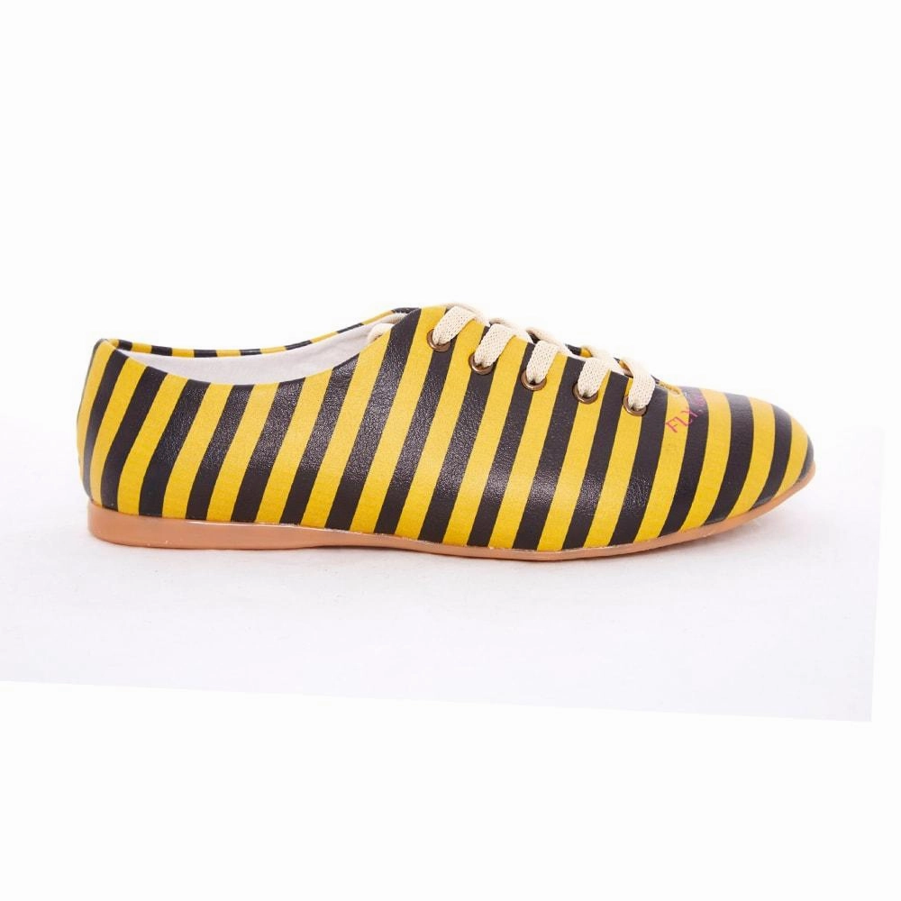 Black and Yellow Striped Ballerinas Shoes SLV073 Shoe Box Flat