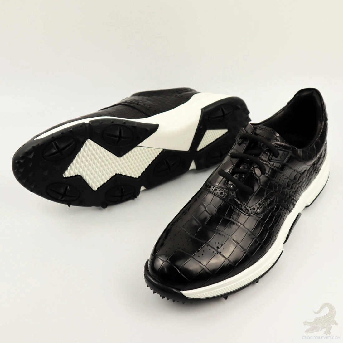 Black Crocodile Shoes: Handmade Mens Golf Shoes Genuine Alligator Skin Leather Size US07-US11 | Black #S562 Shoes With Arch Support