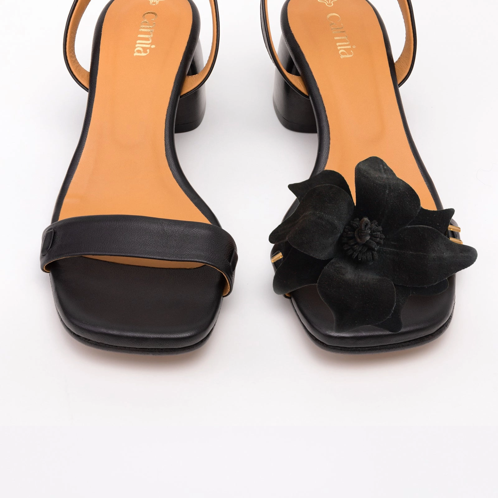 Black Heeled Swap Sandal Charcoal Camia Flower with Gladiator Comfortable And Cute Sandals