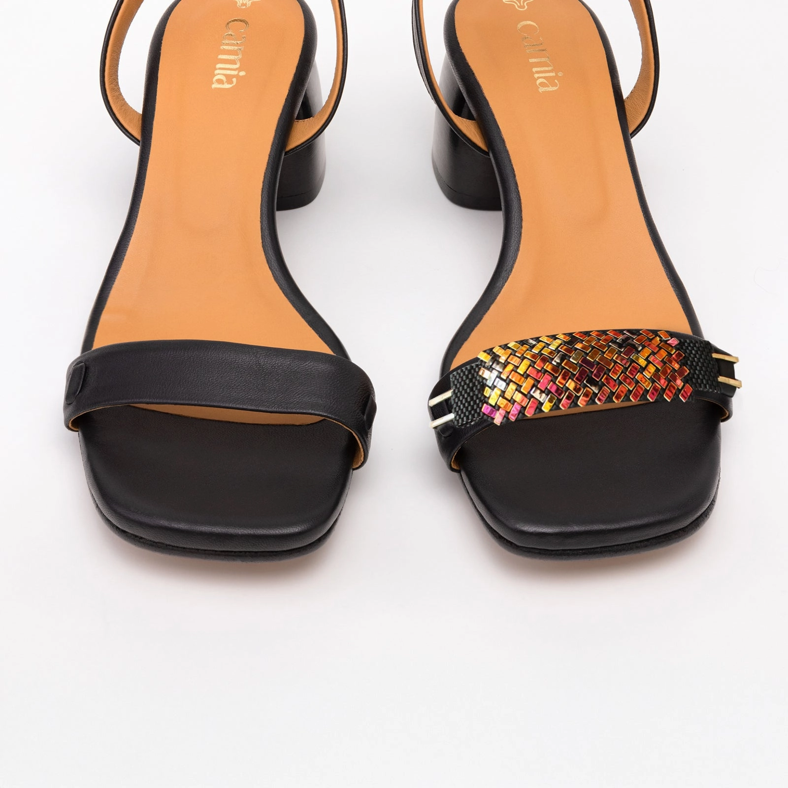 Black Heeled Swap Sandal Volcanic T-strap Sandals