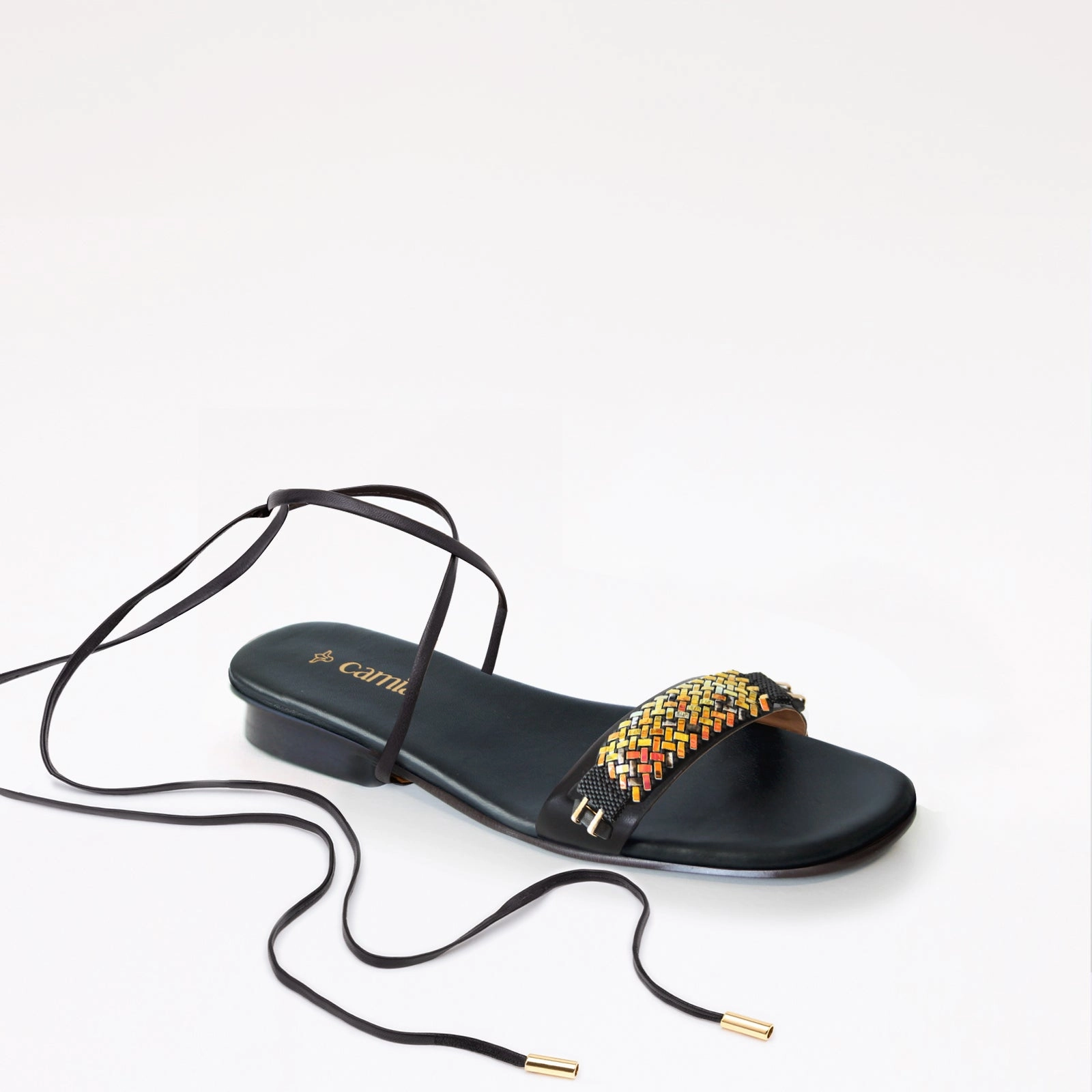 Black Swap Sandal Volcanic Black Gladiator Tooled Leather Sandals